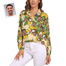 Custom Pet Face Hawaiian Shirts Tropical Fruit Long Sleeves Hawaiian Shirts for Women