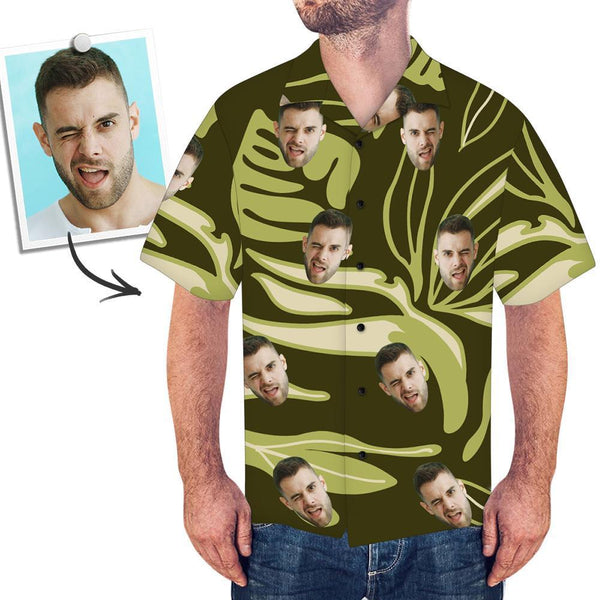 Custom Face Shirt Men's Hawaiian Shirt Dark Green