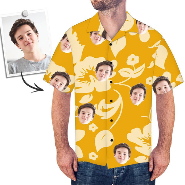 Custom Face Shirt Men's Hawaiian Shirt Dark Yellow Flower