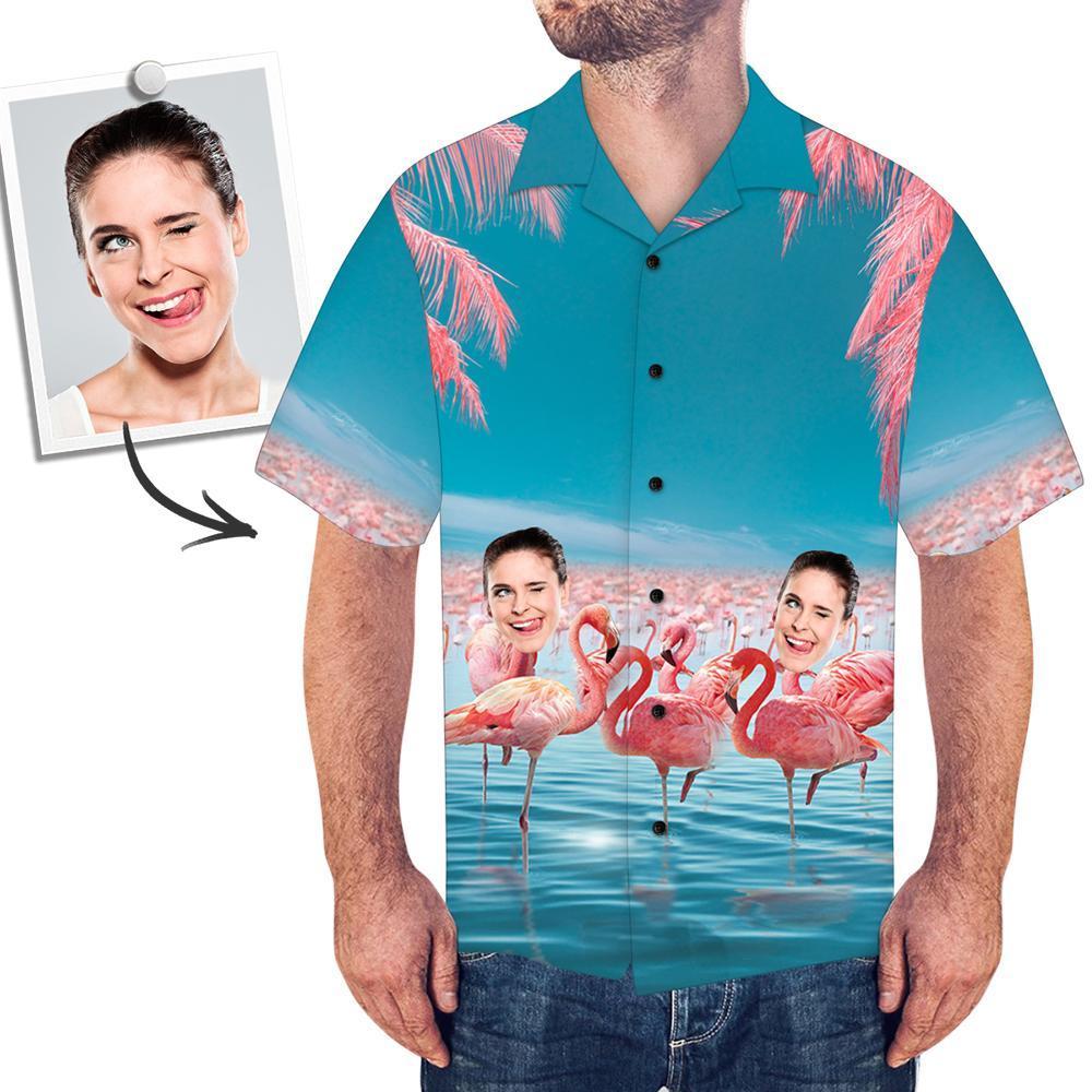 Custom Face Shirt Men's Hawaiian Shirt Pink Flamingo