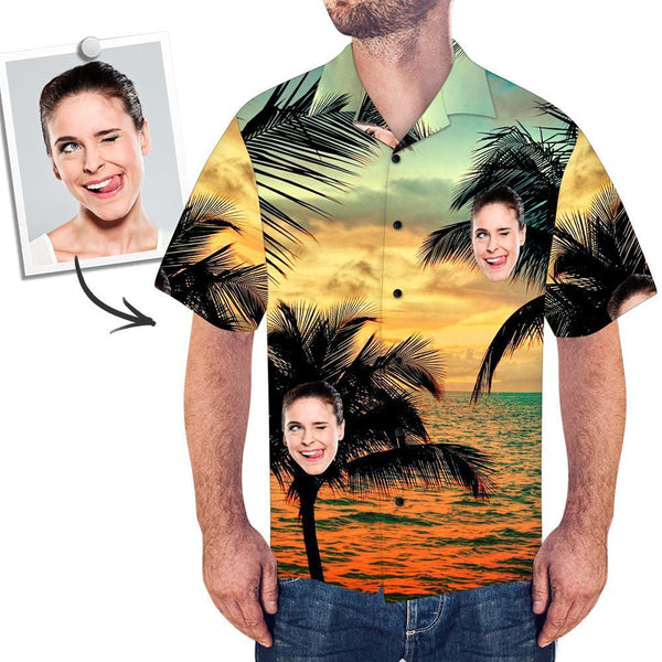 Custom Face Shirt Men's Hawaiian Shirt Sunset Palm