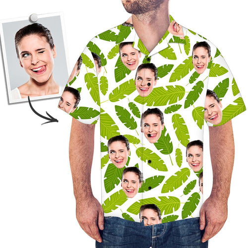 Custom Face Shirt Men's Hawaiian Shirt Green Leaves