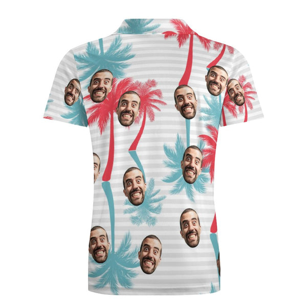 Men's Custom Face Polo Shirt Striped Style Personalized Hawaiian Golf Shirts