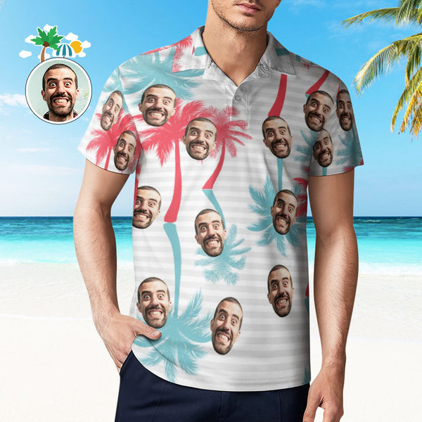 Men's Custom Face Polo Shirt Striped Style Personalized Hawaiian Golf Shirts