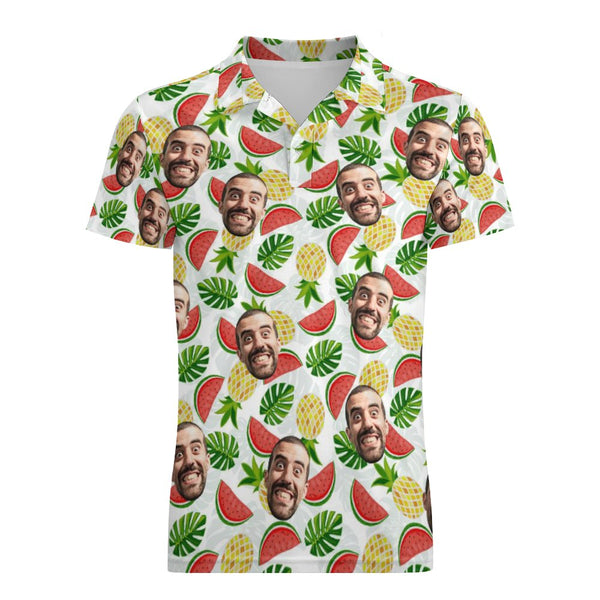 Men's Custom Face Polo Shirt Pineapples and Watermelon Personalized Hawaiian Golf Shirts