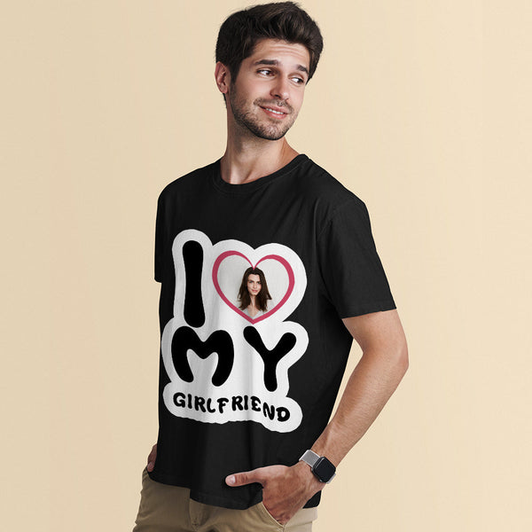 Custom Photo T-Shirt Personalized Couple T-shirt I Love My Girlfriend/Boyfriend