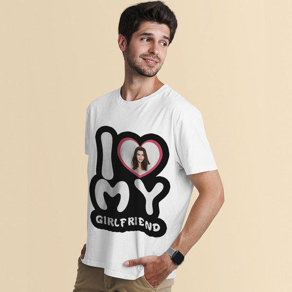 Custom Photo T-Shirt Personalized Couple T-shirt I Love My Girlfriend/Boyfriend