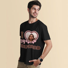 Custom Photo T-Shirt Personalized Couple T-shirt Pink Heart I Love My Girlfriend/Boyfriend