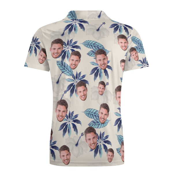 Custom Face Polo Shirt For Men Flowers and Leaves Personalized Hawaiian Golf Shirts