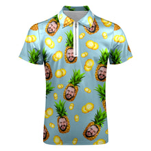 Custom Face Polo Shirt with Zipper Personalized Funny Pineapple Pattern Men's Polo Shirt