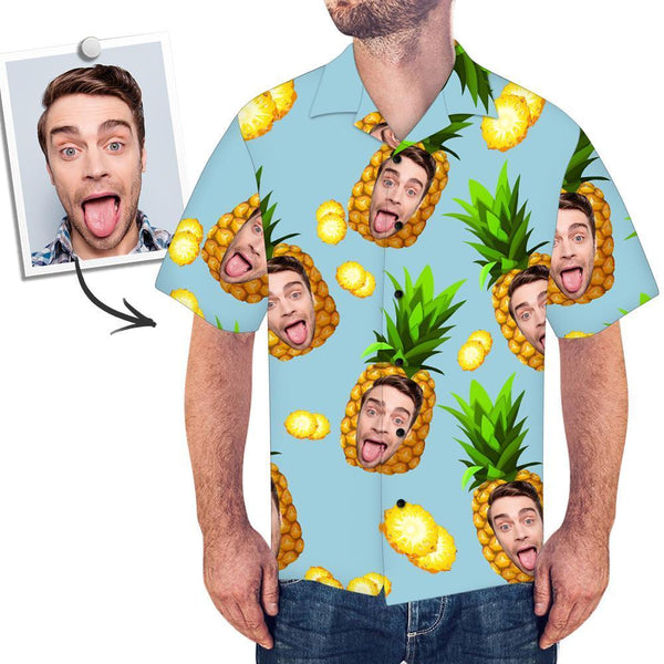 Custom Photo Hawaiian Shirt with Text Men's Hawaiian Shirt Big Pineapple