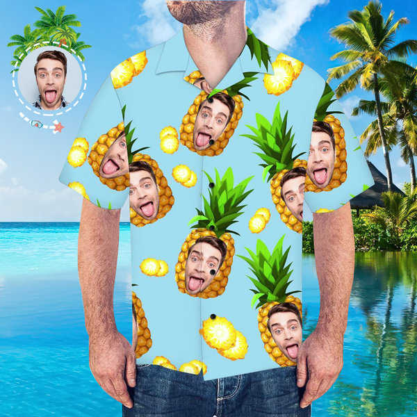 Custom Photo Hawaiian Shirt with Text Men's Hawaiian Shirt Big Pineapple