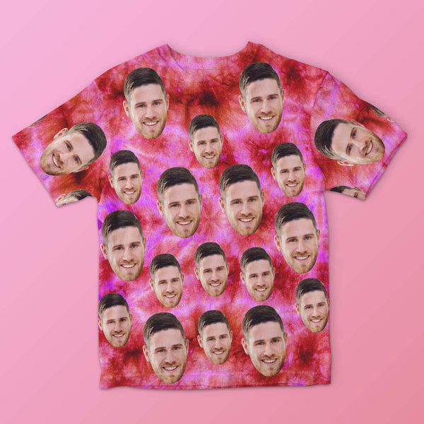Custom Face Men's T-shirt Personalized Photo Funny Tie Dye T-shirt Gift For Men Pink - SantaSocks