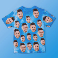 Custom Face Men's T-shirt Personalized Photo Funny Tie Dye T-shirt Gift For Men Blue - SantaSocks