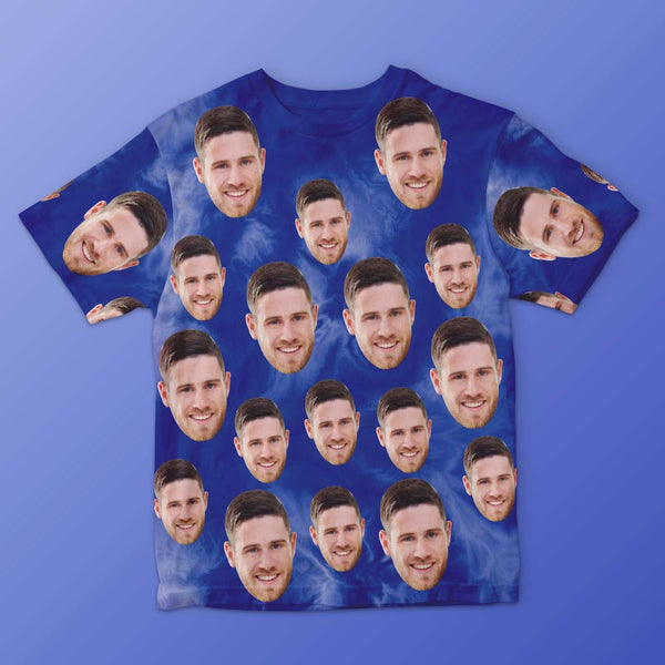 Custom Face Men's T-shirt Personalized Photo Funny Tie Dye T-shirt Gift For Men Dark Blue - SantaSocks
