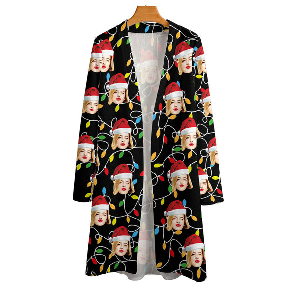 Personalized Face Christmas Cardigan Women Open Front Cardigans for Christmas Gifts