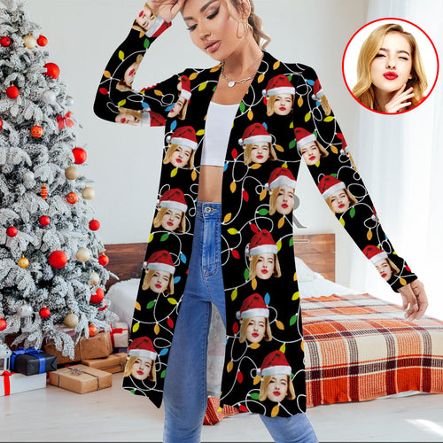 Personalized Face Christmas Cardigan Women Open Front Cardigans for Christmas Gifts