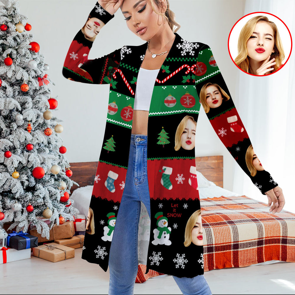 Personalized Christmas Cardigan Women Open Front Long Sleeve Cardigans for Christmas Gifts