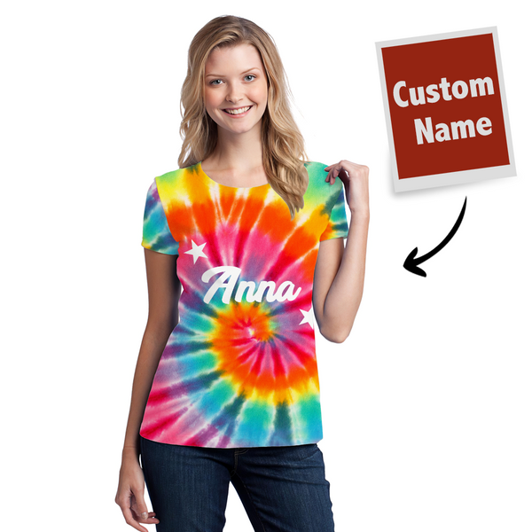 Tie-dye T-shirt Custom T-shirt Rainbow Color - Women's