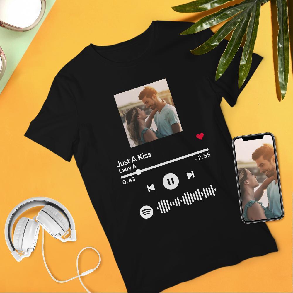 Custom Scannable Spotify Code Album Cover T-Shirt Black