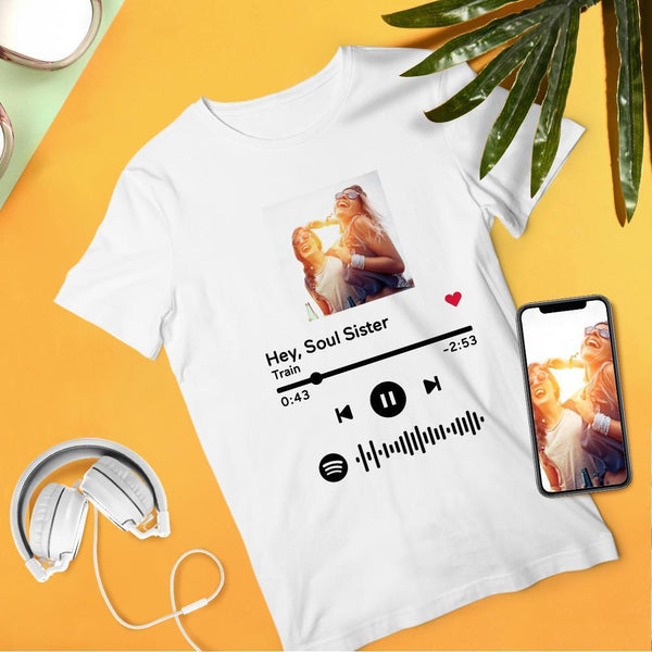 Custom Scannable Spotify Code Album Cover T-Shirt White