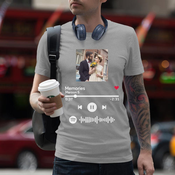 Custom Scannable Spotify Code Album Cover T-Shirt Grey