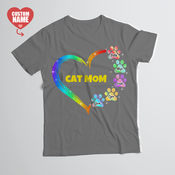 Mother's Day Gift - Custom T-shirt 1-5 Text T-shirt Cat Mom Grey