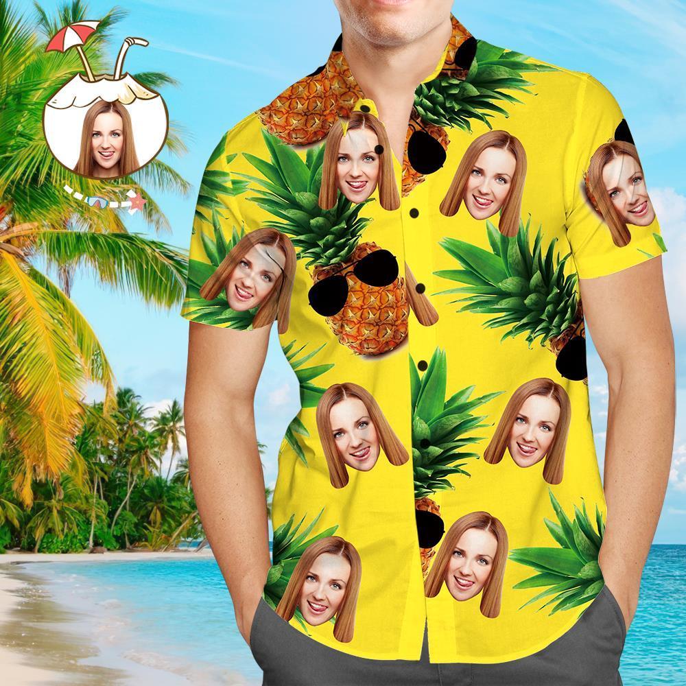 Custom Face Shirt Personalized Photo Men's Hawaiian Shirt Pineapple