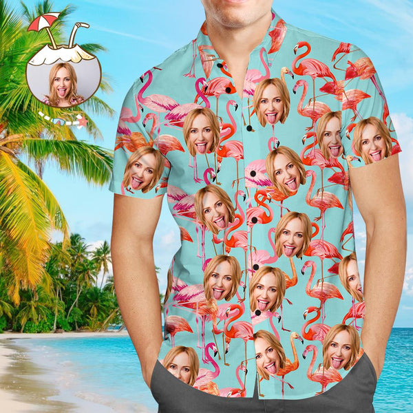 Custom Face Shirt Personalized Photo Men's Hawaiian Shirt Men's Hawaiian Shirt Flamingo