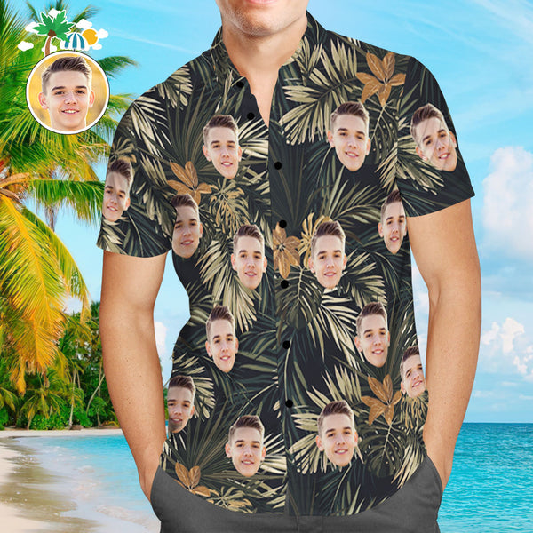 Custom Face Shirt Personalized Photo Men's Hawaiian Shirt Men's Hawaiian Shirt Withered Leaves