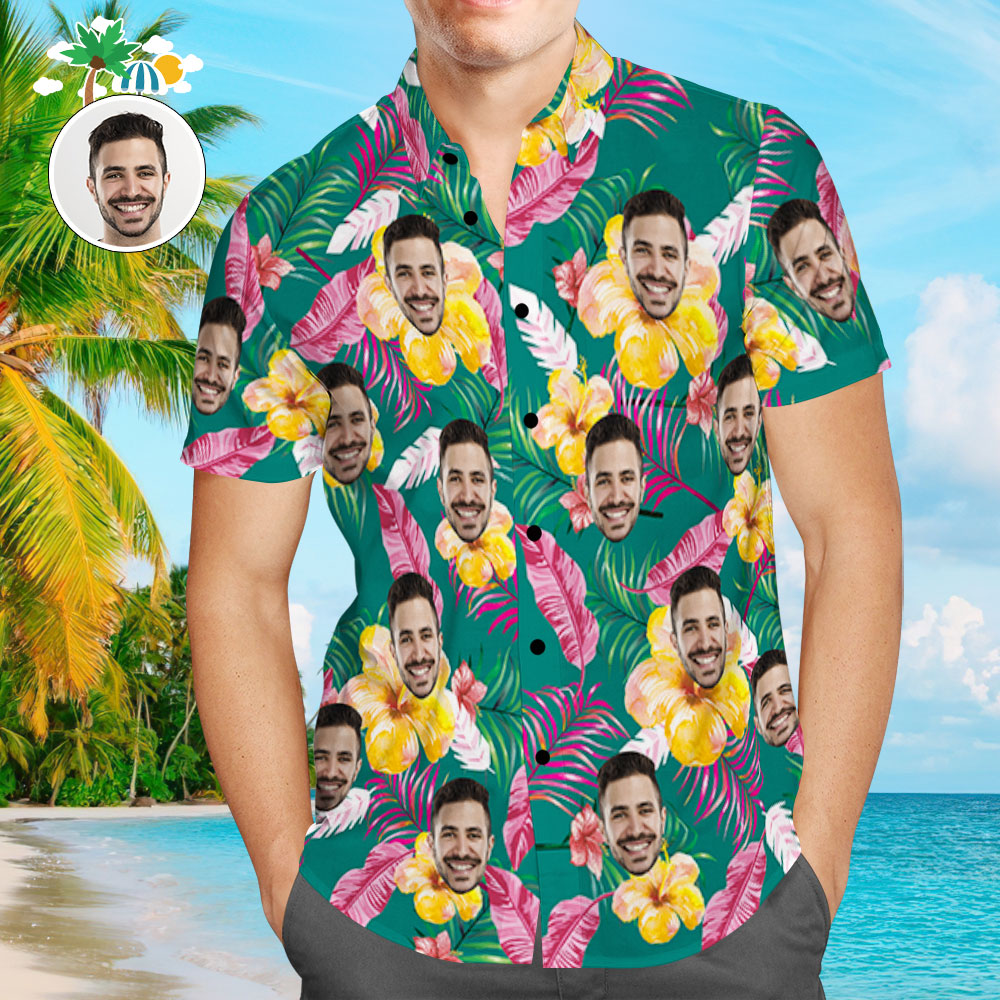 Custom Hawaiian Shirt with Face Personalized Photo Men's Hawaiian Shirt Men's Hawaiian Shirt Colored Feathers