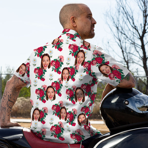 Custom Face Shirt Personalized Photo Men's Hawaiian Shirt Men's Hawaiian Shirt Rose Flower