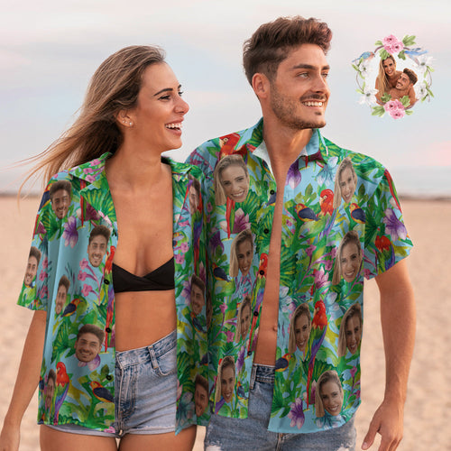 Custom Face Couple Matching Hawaiian Shirts Enjoy Summer Time Valentine's Day Gift