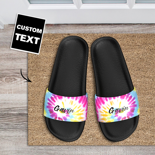 Custom Slide Sandals with Text Personalized Couple Slide Sandal For Summer Custom Gifts For Him/Her - Tie Dye