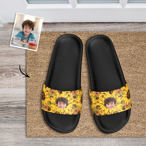 Custom Photo Slide Sandals Personalized Couple Face Slide Sandal For Summer Custom Gifts For Him/Her - Big Sunflower