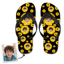 Custom Face Flip Flops Personalized Photo Flip Flops Summer Beach Slide Sandals - Small Sunflower