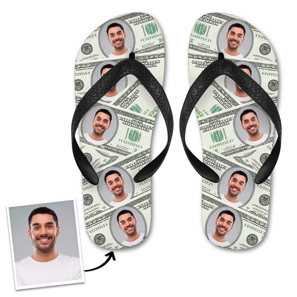 Custom Face Flip Flops Personalized Photo Flip Flops Summer Beach Slide Sandals - Money