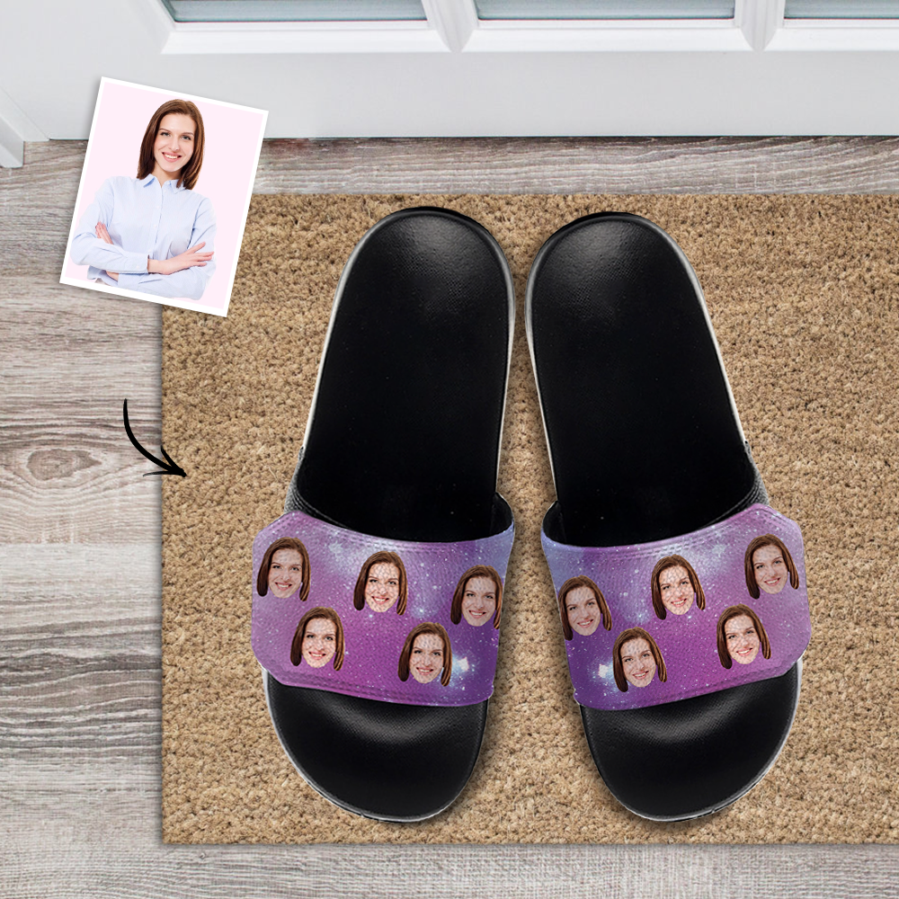 Custom Face Slide Sandals Personalized Velcro Slide Sandals Gifts Go To The Beach Holiday Gifts - Universe Starry Sky