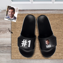 Custom Face Slide Sandals with Text Personalized Velcro Slide Sandals Gifts Go To The Beach Holiday Gifts for Dad - No.1 Dad