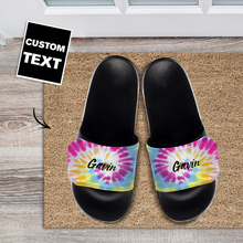 Custom Slide Sandals with Text Personalized Velcro Slide Sandals Gifts Go To The Beach Holiday Gifts - Tie Dye