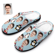 Custom Photo Women's  Christmas Penguins Cotton Slippers