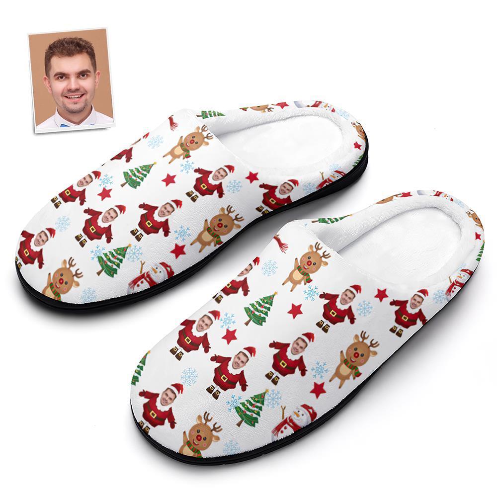 Custom Photo Women's  Christmas Cotton Slippers Make A Snowman Christmas Tree Santa Claus With Your Face Reindeer Christmas Slippers