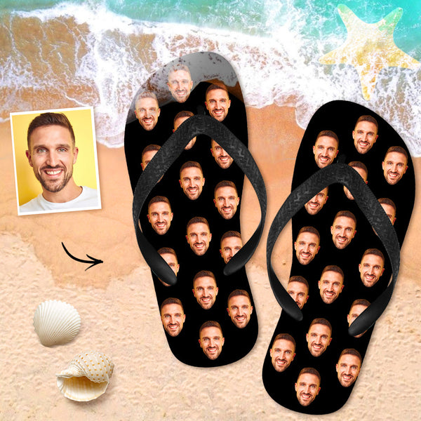 Custom Face Flip Flops Personalized Black Flip Flops Summer Beach Slide Sandals