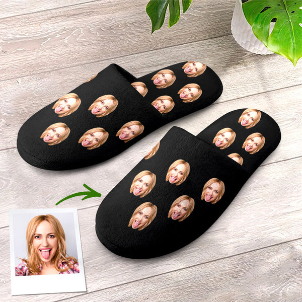 Custom Face Women's and Men's Slippers Personalized Casual House Shoes Indoor Outdoor Bedroom Cotton Slippers - SantaSocks