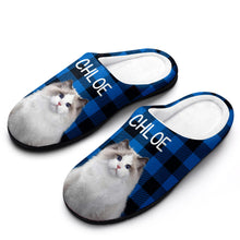 Custom Photo Women's and Men's Slippers Personalized Casual House Cotton Slippers Christmas Gift Blue