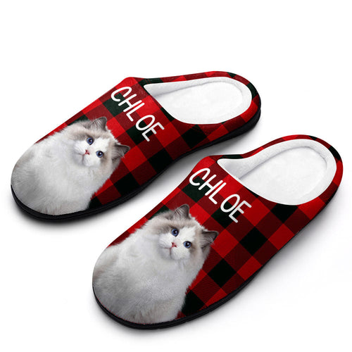 Custom Photo Women's and Men's Slippers Personalized Casual House Cotton Slippers Christmas Gift Pet Cat