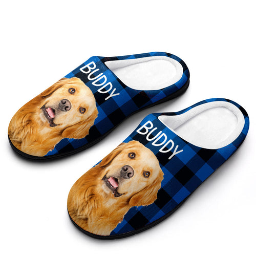 Custom Photo Women's and Men's Slippers Personalized Casual House Cotton Slippers Christmas Gift Pet Dog