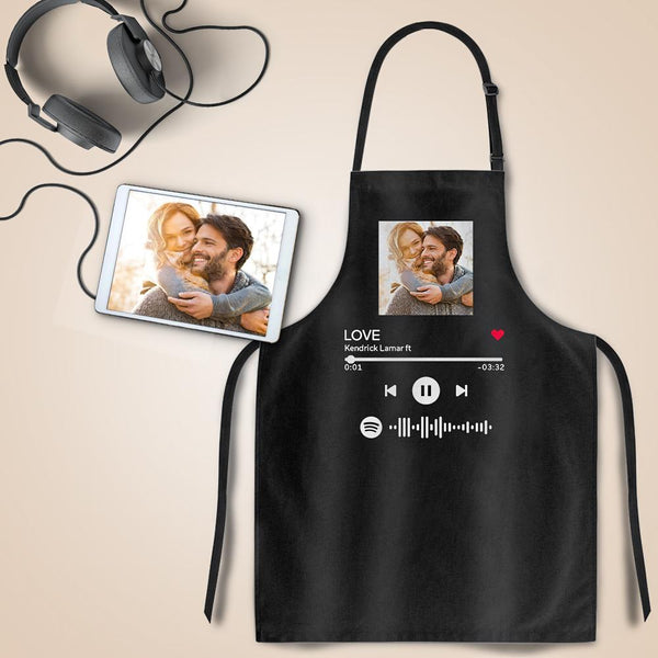 Scannable Spotify Code Apron Engraved Apron Waterproof Your Favorite Song Anniversary Gifts - Black
