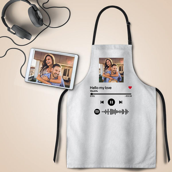 Scannable Spotify Code Apron Engraved Apron Waterproof Your Favorite Song Memorial Gifts White