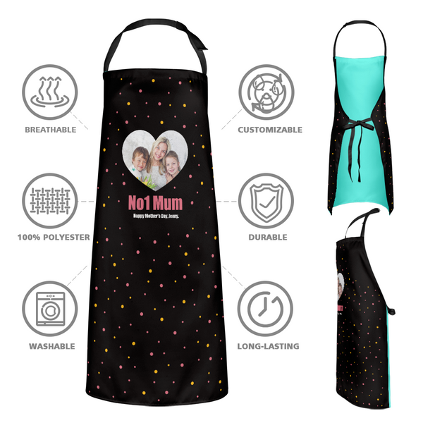 Custom Photo Kitchen Apron With Your Name - No.1 Mom